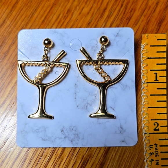 Gold Tone Wine Cups Earrings - Picture 12 of 13